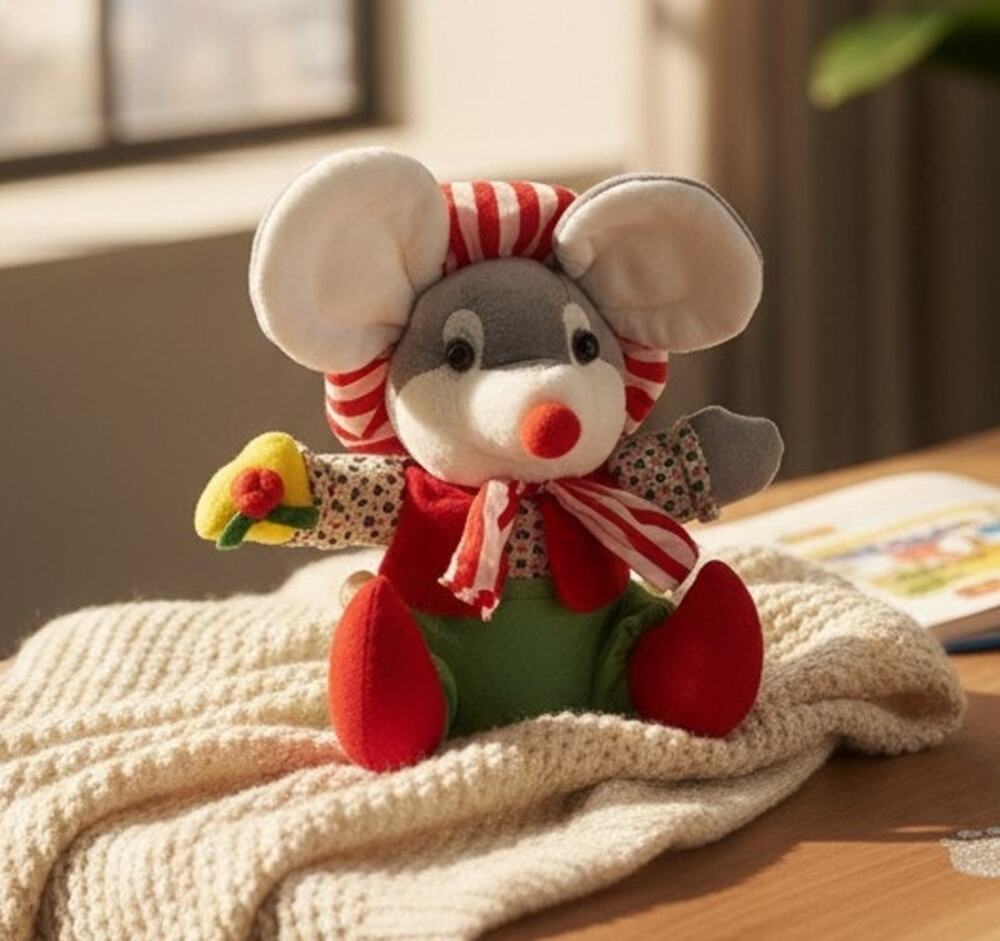 International Silver Company Christmas Mouse With Cheese Plush 12" Tall Sitting